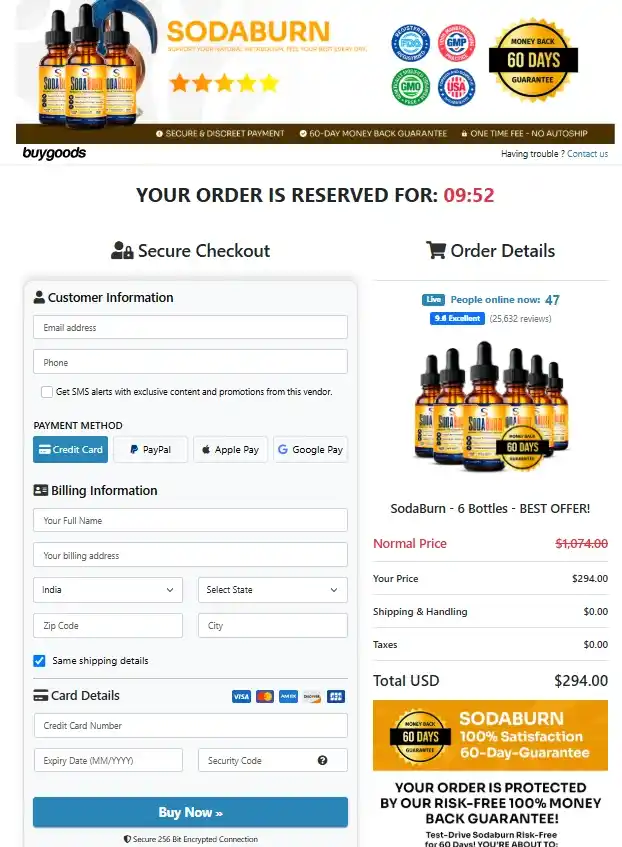 SodaBurn Secure Checkout Page